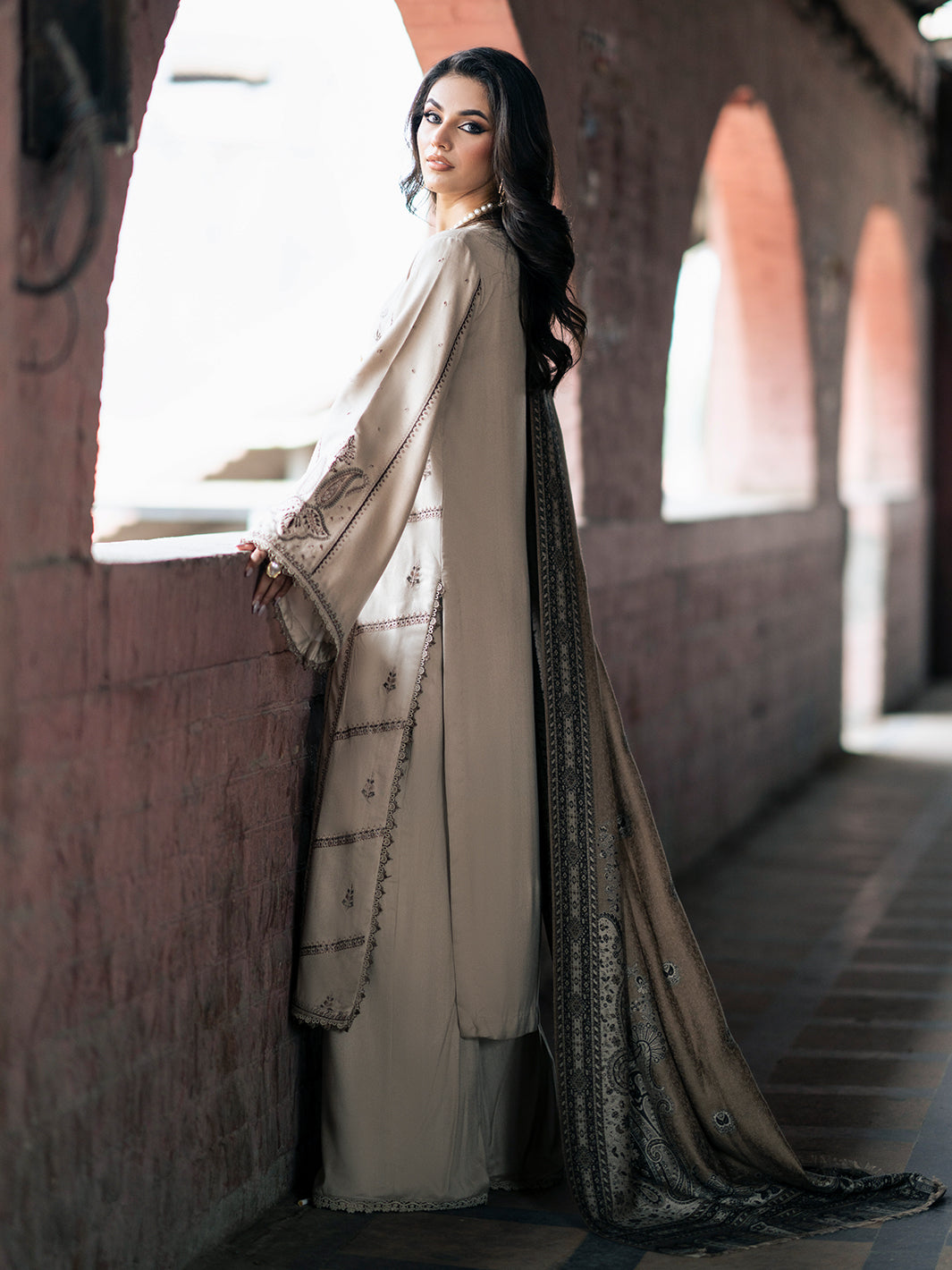 3PC Dhanak Embroidered Shirt With Digital Printed Shawl-257