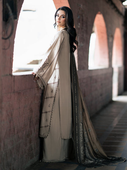 3PC Dhanak Embroidered Shirt With Digital Printed Shawl-257