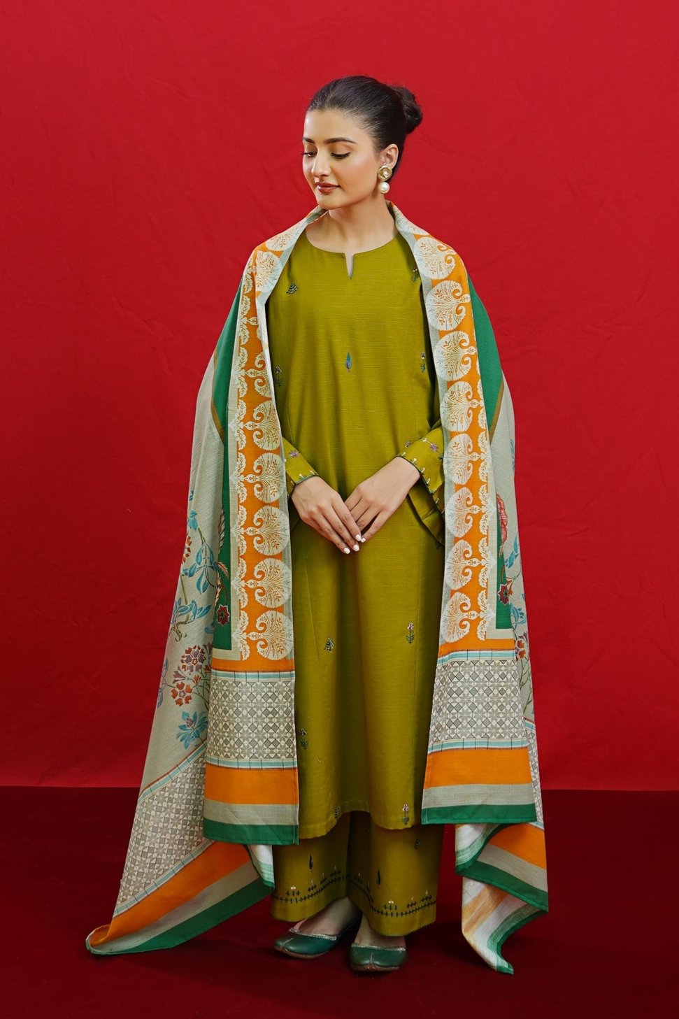 Lawn-3PC Embroidered Shirt with Digital Printed Jacquard Dupatta-1074