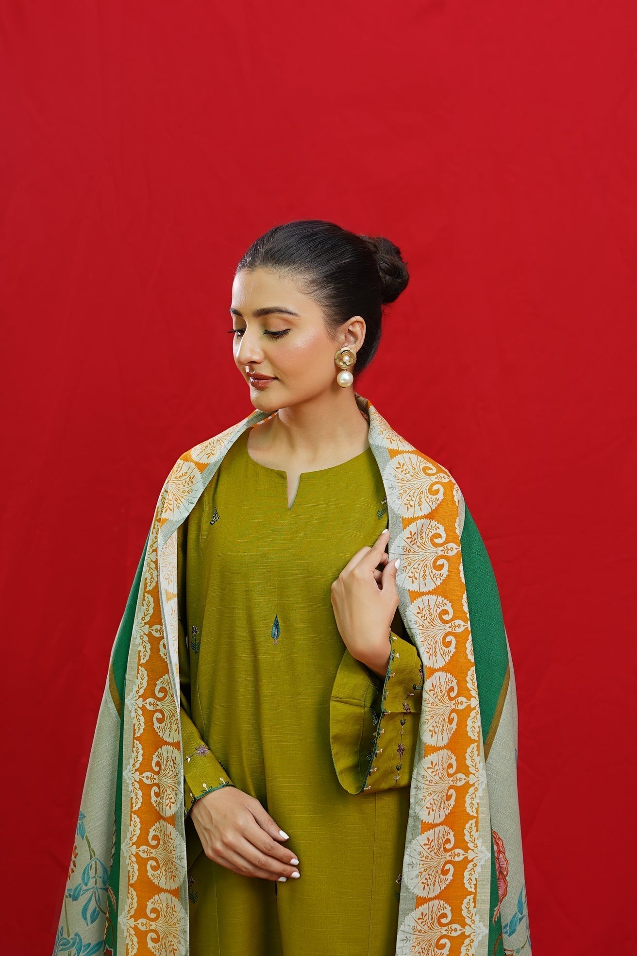 Lawn-3PC Embroidered Shirt with Digital Printed Jacquard Dupatta-1074