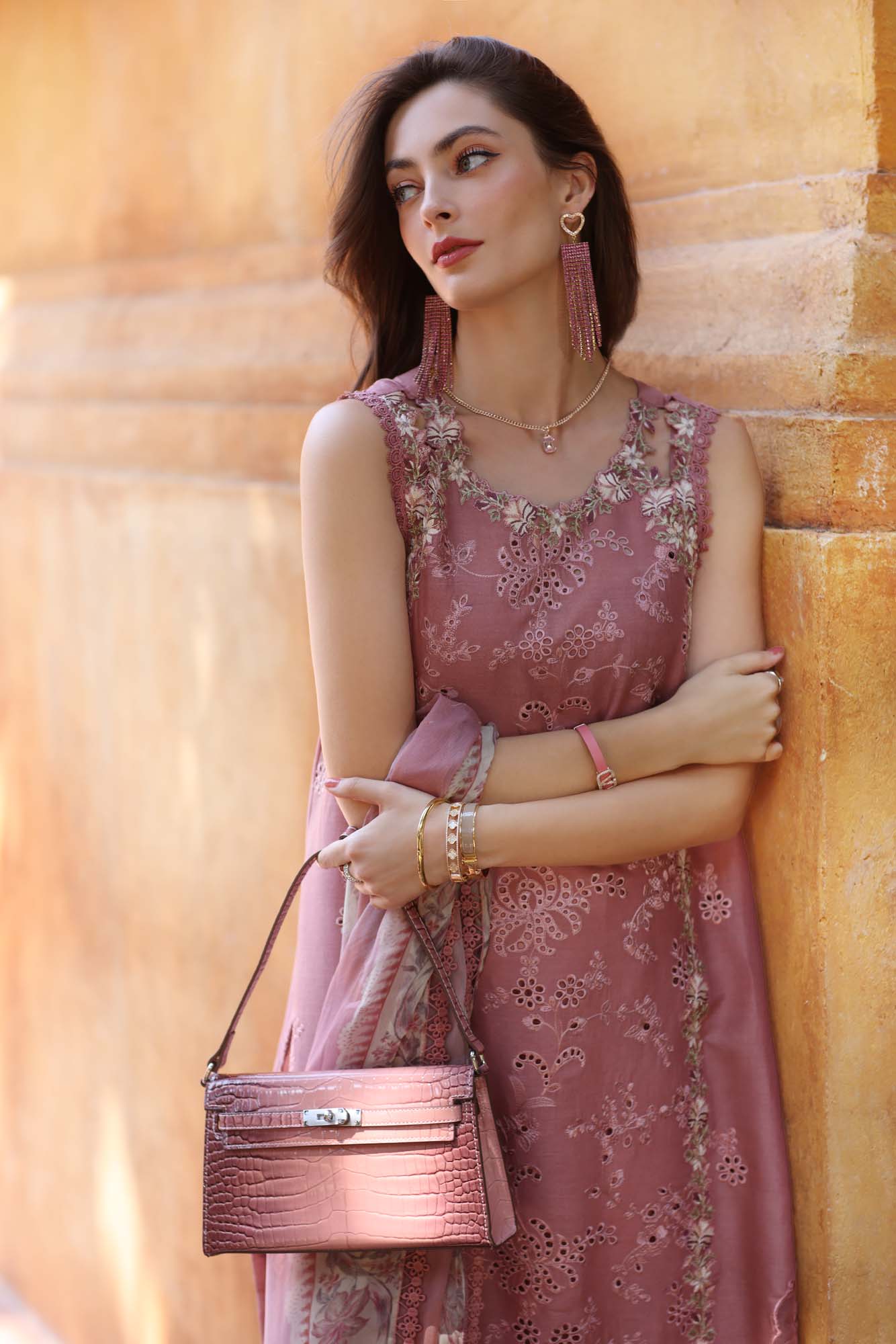 Dhanak-3PC Embroidered Shirt with Digital Printed Silk Dupatta-3282