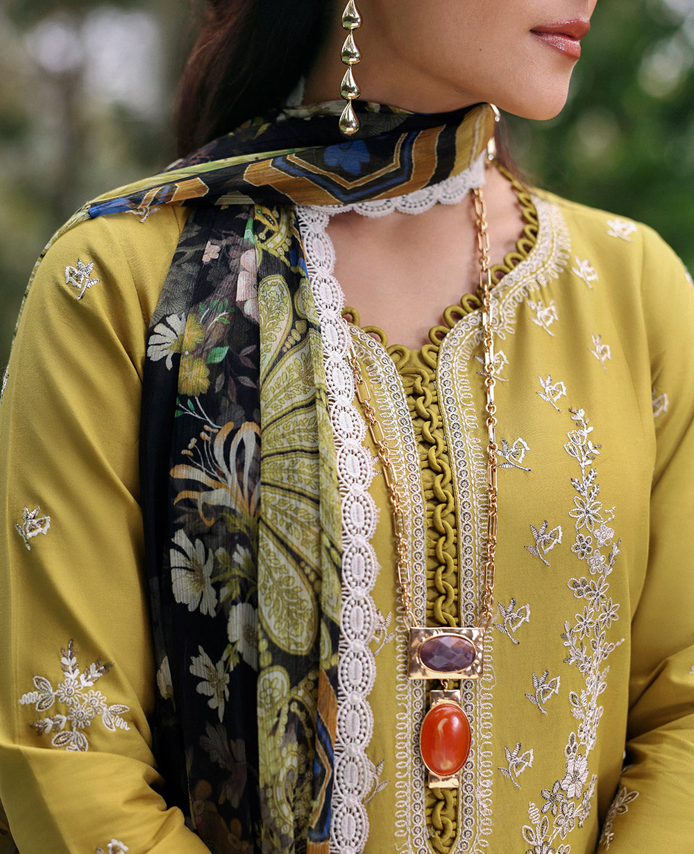 Lawn-3PC Embroidered Shirt with Digital Printed Jacquard Dupatta-1423