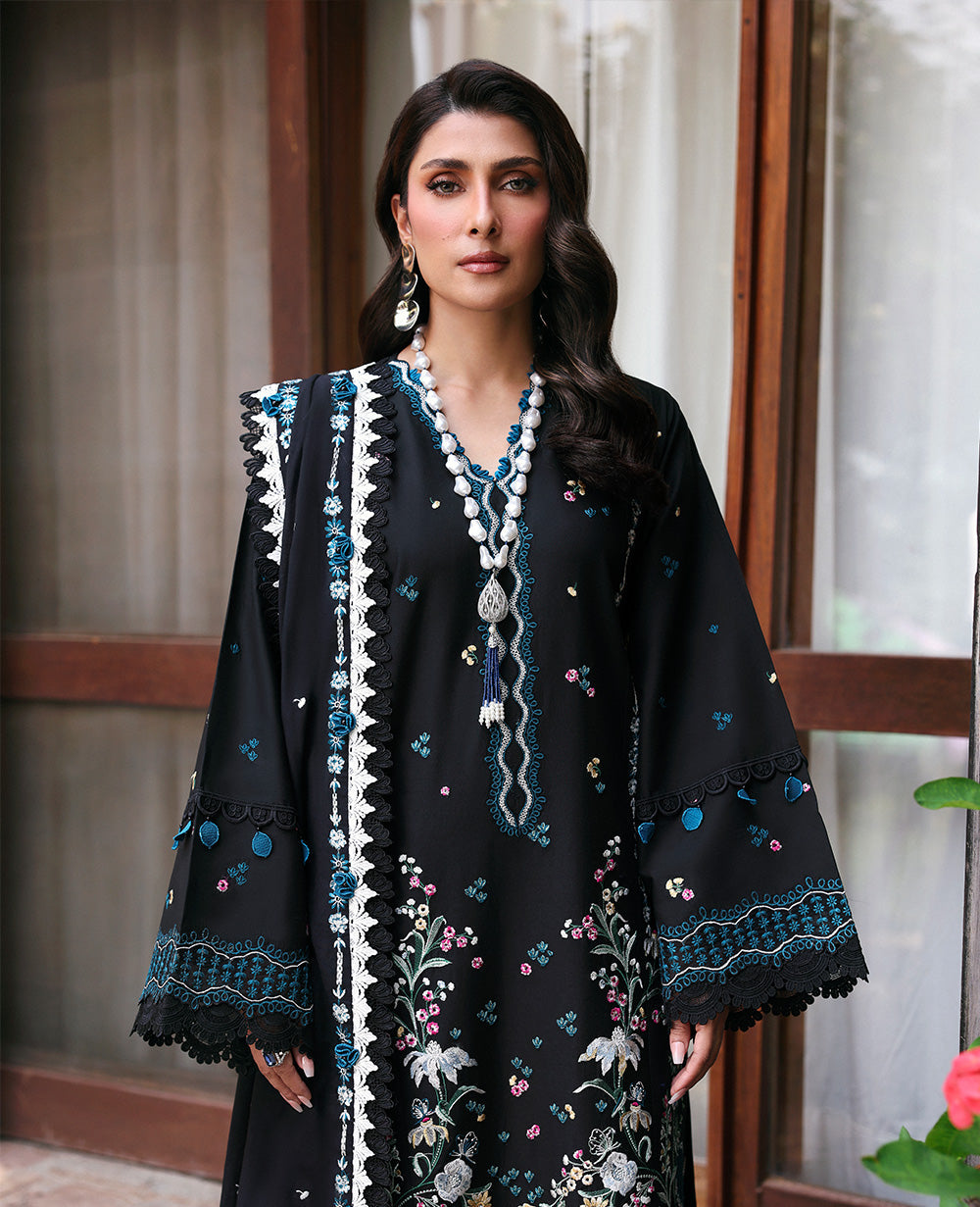 Dhanak-3PC Embroidered Shirt with Dhanak Embroidered Dupatta -3345