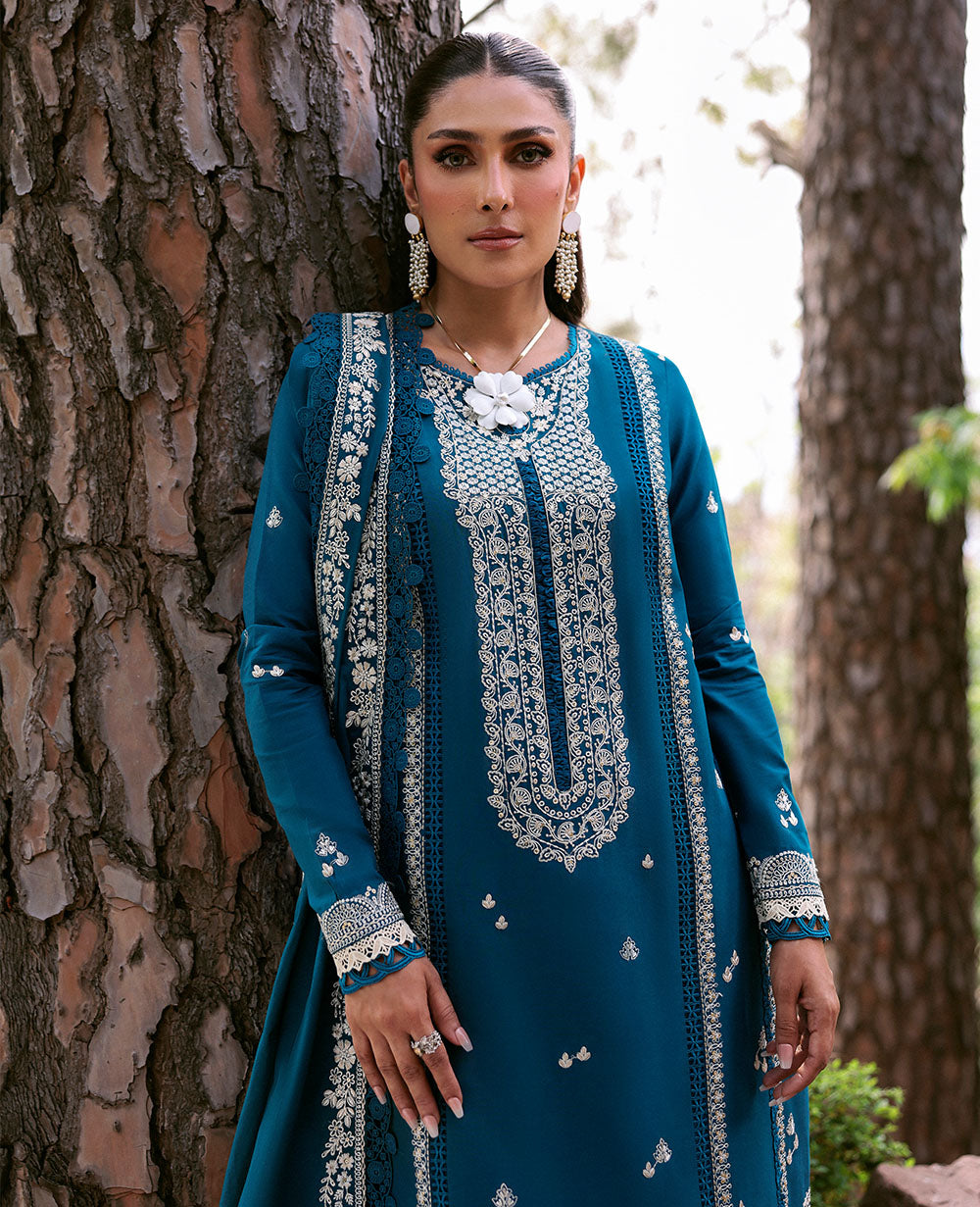 Dhanak 3PC Embroidered Shirt with Dhanak Embroidered Dupatta-3374