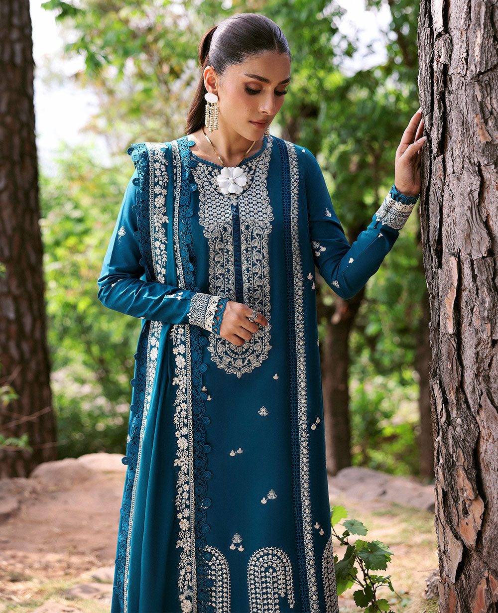 Dhanak 3PC Embroidered Shirt with Dhanak Embroidered Dupatta-3374