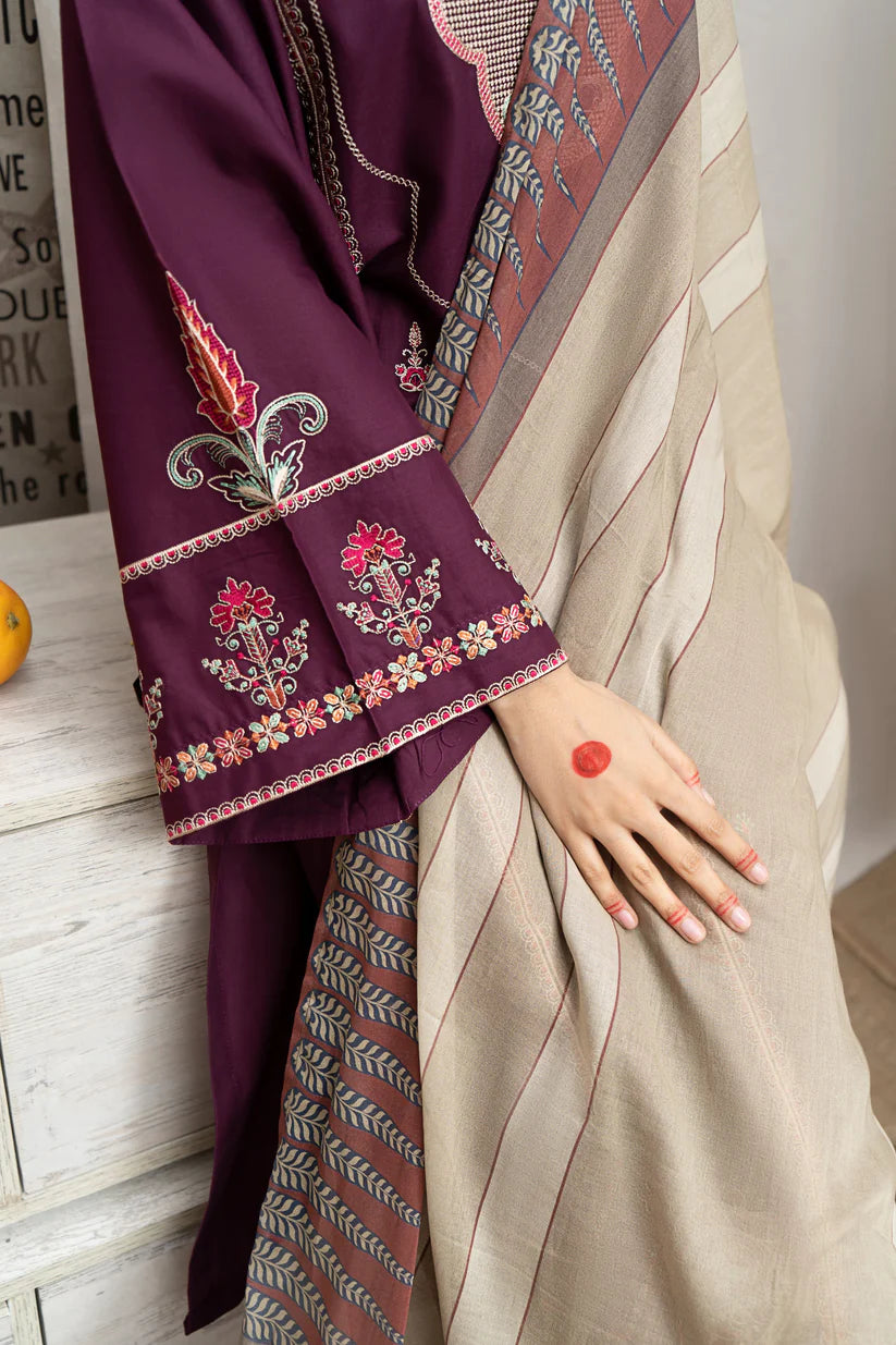 Dhanak 3PC Embroidered With Digital Printed Shawl-180