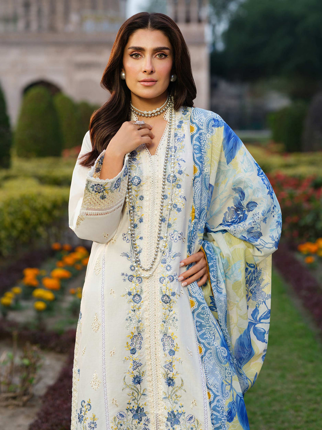 Dhanak-3PC Embroidered Shirt with Digital Printed Wool Shawl -3347