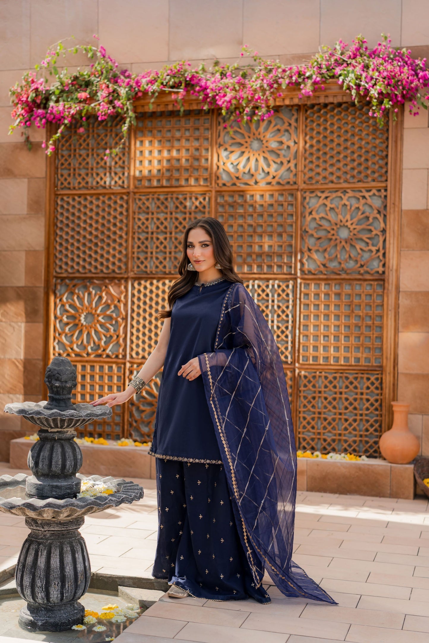 Dhanak -3PC Embroidered Shirt With Organza Embroidered Dupatta-3354