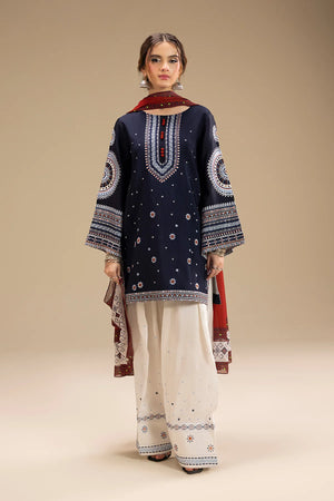Dhanak-3PC Embroidered Shirt with Digital Printed Wool Shawl-3324
