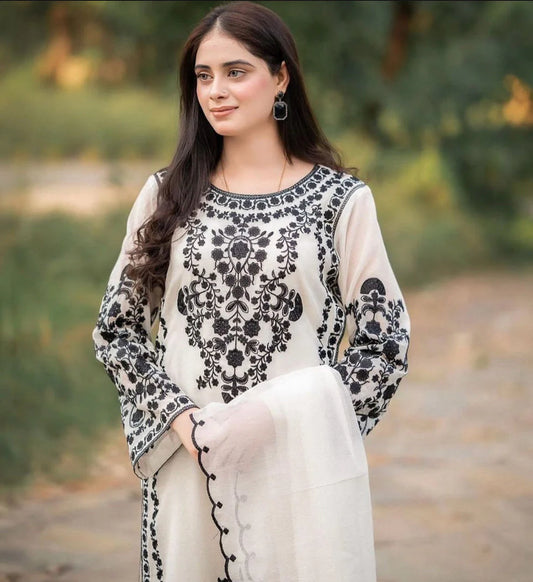 Dhanak 3PC Embroidered With Crinkle Chiffon Embroidered Dupatta-105