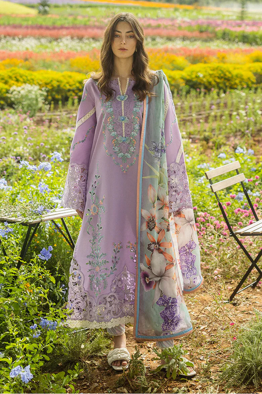 Dhanak-3PC Embroidered Shirt with Digital Printed Wool Shawl -3325