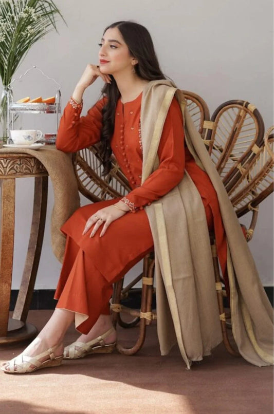 Dhanak 3PC Embroidered With Wool Shawl-1291