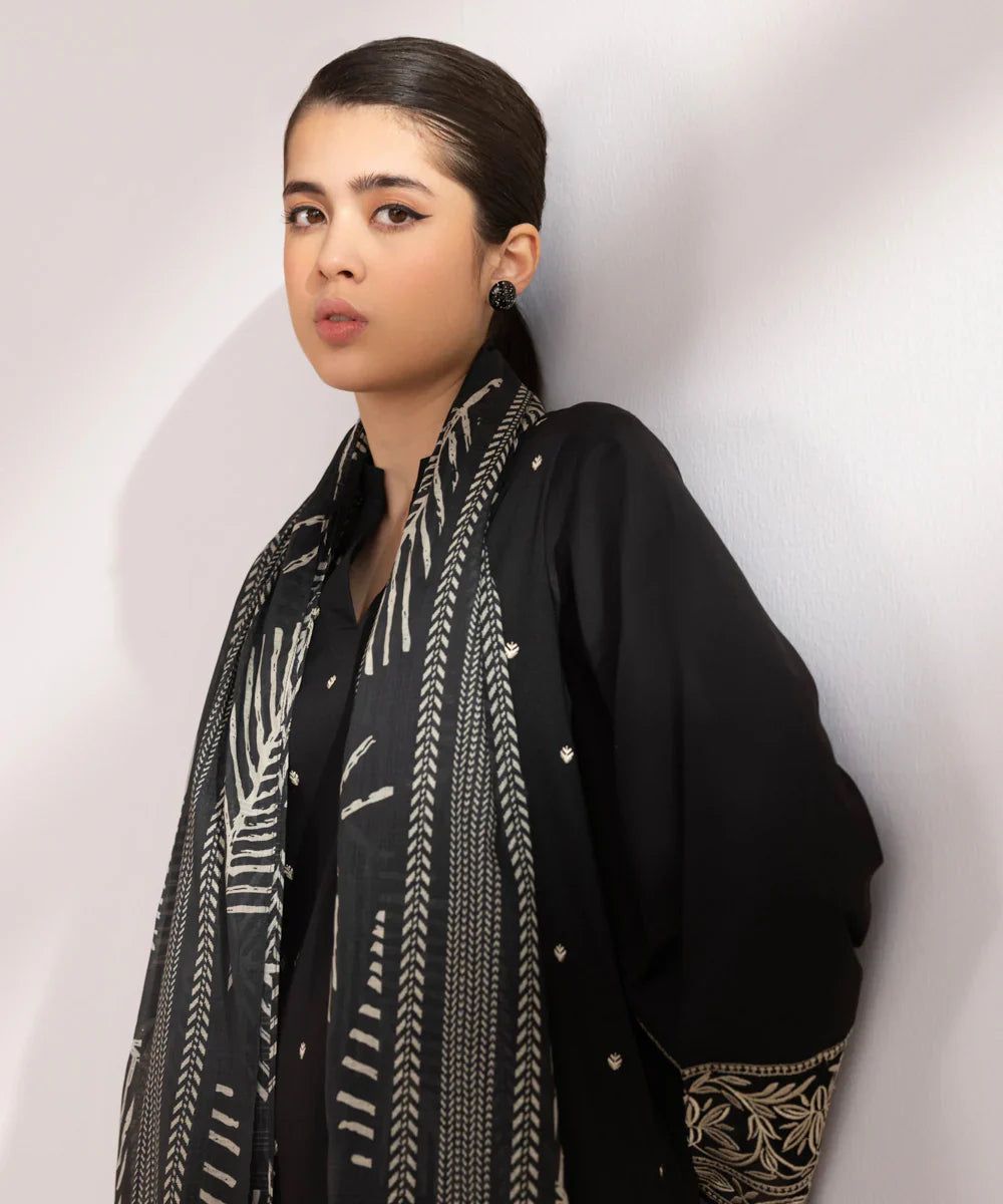 Dhanak-3PC Embroidered Shirt with Digital printed wool shawl - 3121