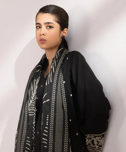 Dhanak-3PC Embroidered Shirt with Digital printed wool shawl - 3121