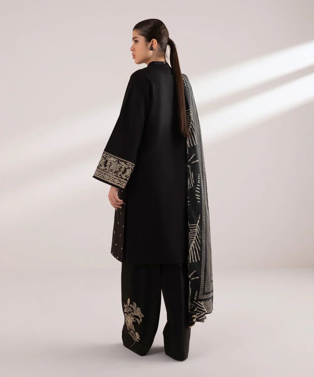 Dhanak-3PC Embroidered Shirt with Digital printed wool shawl - 3121