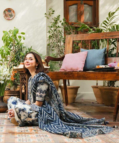 3PC-Printed Lawn Shirt With Voile Printed Dupatta-1542