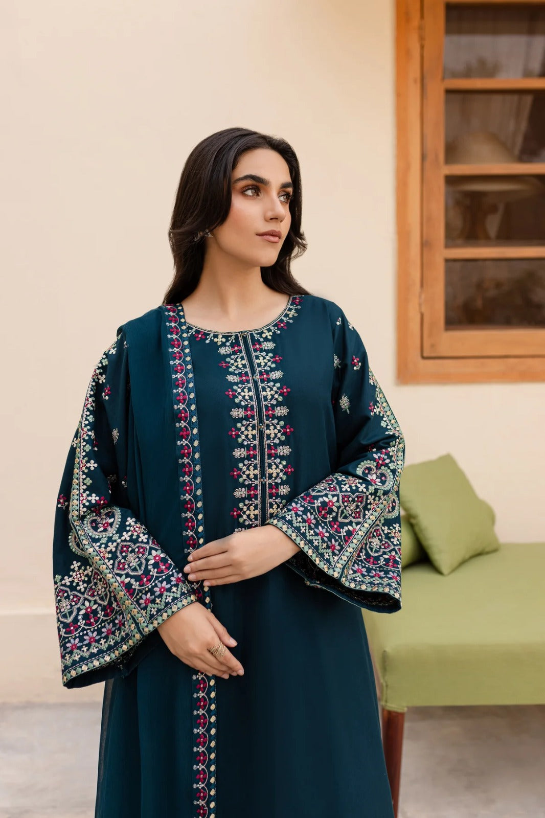 Dhanak-3PC Embroidered Shirt with Chiffon Embroidered Dupatta-3269