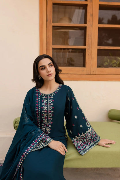 Dhanak-3PC Embroidered Shirt with Chiffon Embroidered Dupatta-3269
