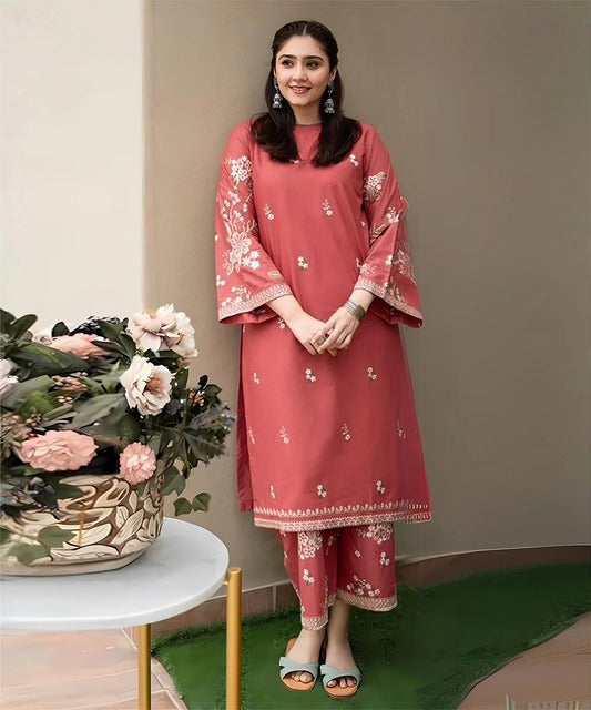 2PC DHANAK EMBROIDERED SHIRT AND TROUSER-661