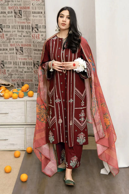 Dhanak 3PC Embroidered With Digital Printed Shawl-169