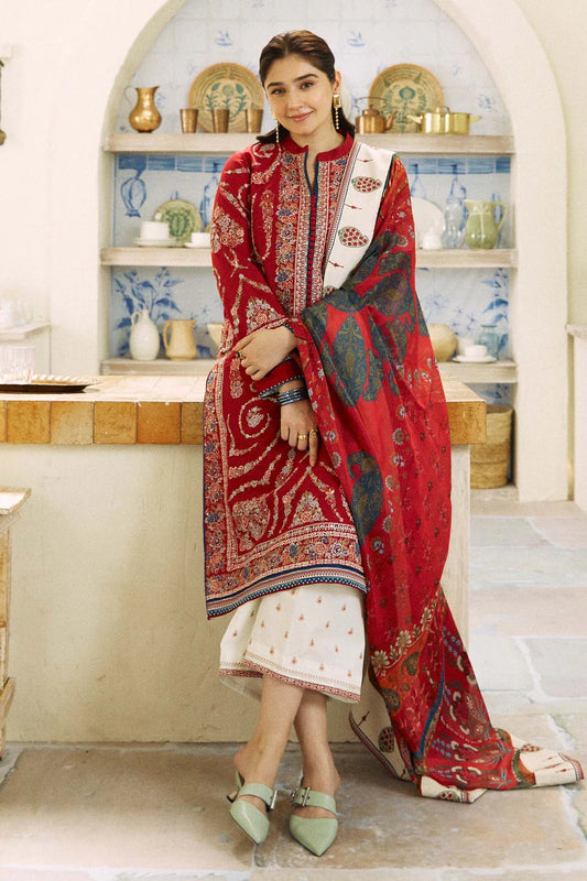 Dhanak 3PC  Embroidered Shirt With Digital printed wool shawl-659