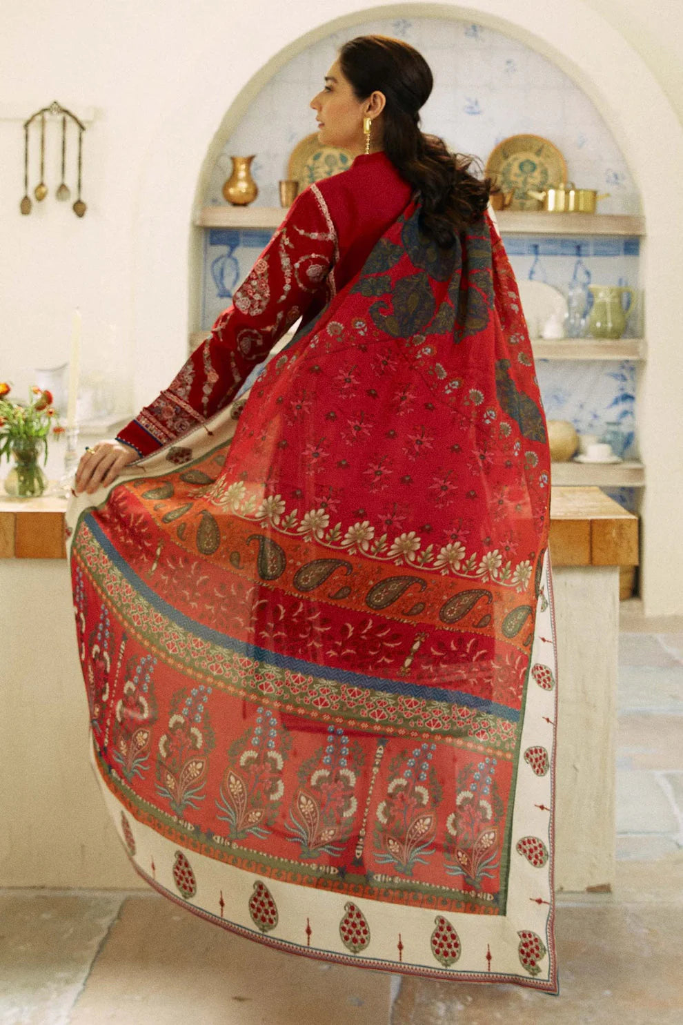 Dhanak 3PC  Embroidered Shirt With Digital printed wool shawl-659