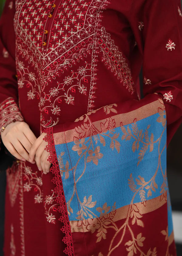 Dhanak-3PC Embroidered Shirt with Digital Printed Wool Shawl - 3527