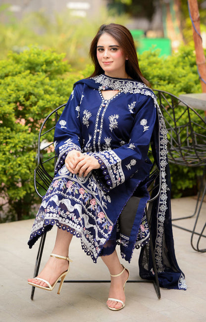 Dhanak-3PC Embroidered Shirt with Chiffon Embroidered Dupatta-3460