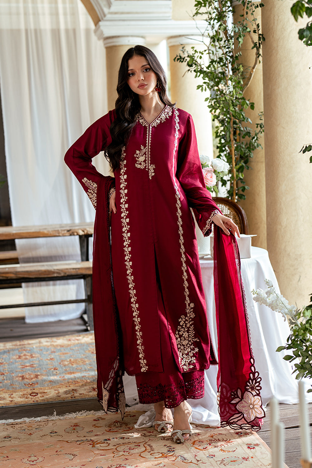 Dhanak 3PC Embroidered Shirt with Dhanak Embroidered Dupatta-3431