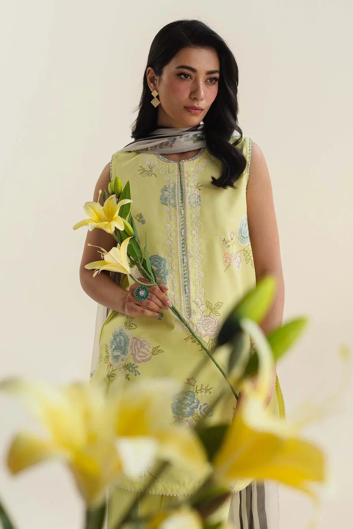 Lawn 3PC  Embroidered Shirt With Printed Dupatta-507