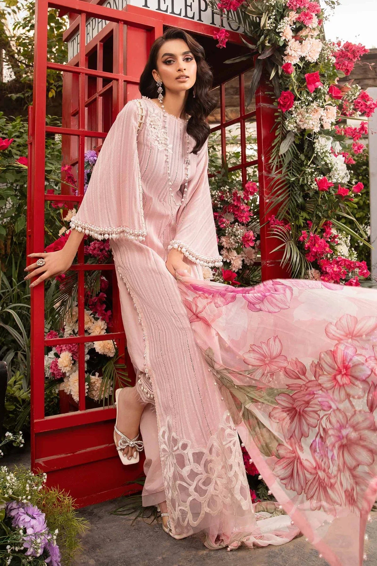 3PC-Printed Lawn Zarri Shirt With Voile Printed Dupatta-1530