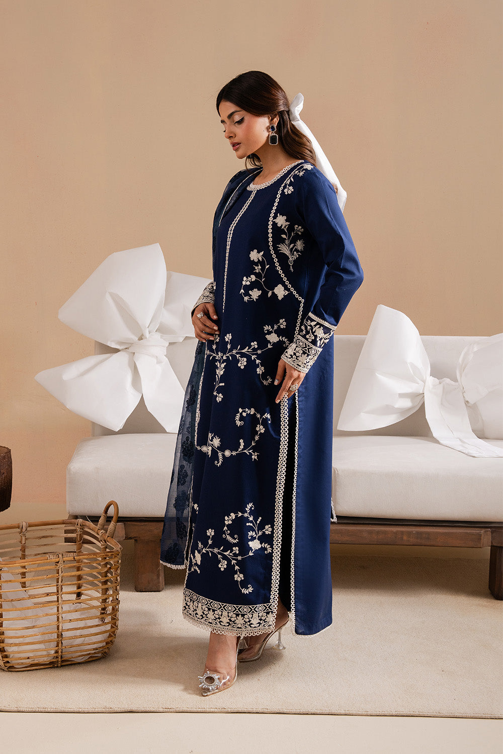Dhanak-3PC Embroidered Shirt with Digital Printed Wool Shawl - 3367