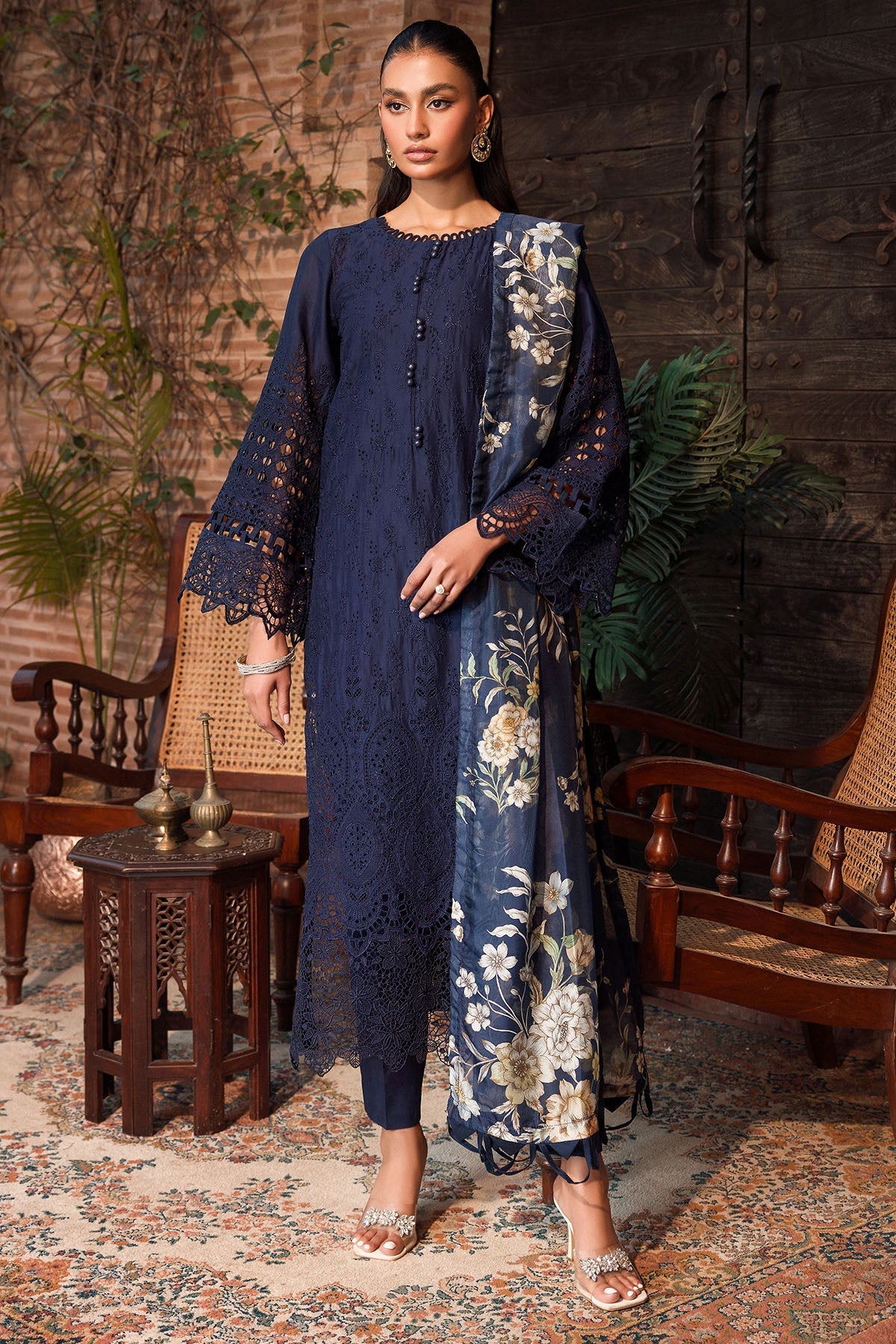 EMBROIDERED 3PC Dhanak Embroidered Shirt With Digital Printed Shawl-2002