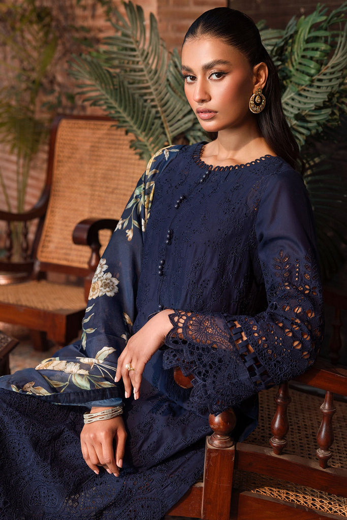 EMBROIDERED 3PC Dhanak Embroidered Shirt With Digital Printed Shawl-2002