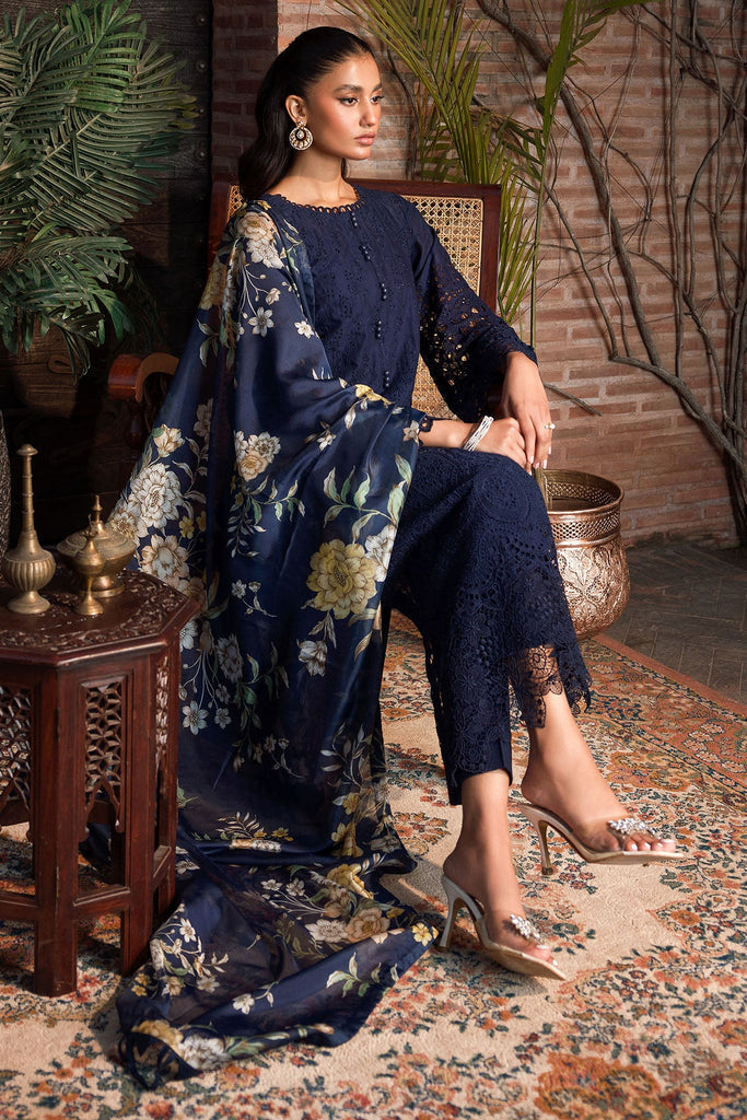 EMBROIDERED 3PC Dhanak Embroidered Shirt With Digital Printed Shawl-2002