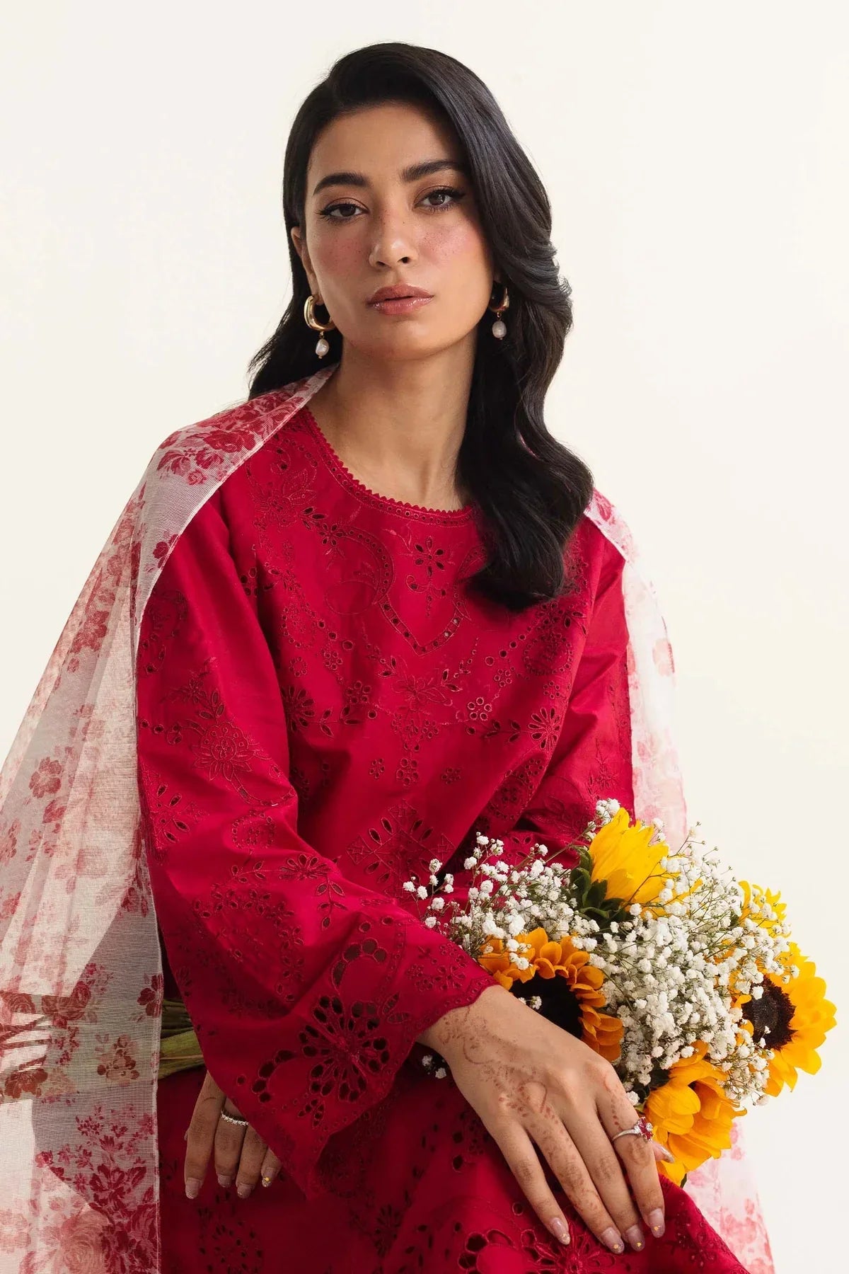 Lawn 3PC  Chikankari Embroidered Shirt With Printed Dupatta-487