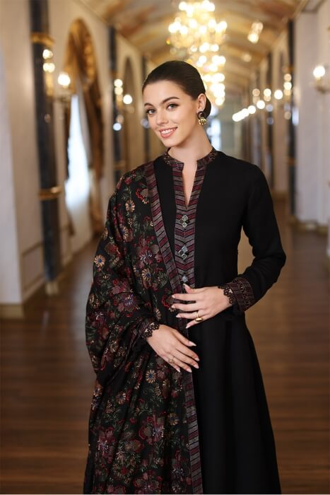 Dhanak-3PC Embroidered Shirt with Dhanak Embroidered Shawl-189
