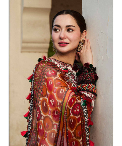 Luxury Dhanak 3PC Embroidered With Digital Printed Wool Shawl-177