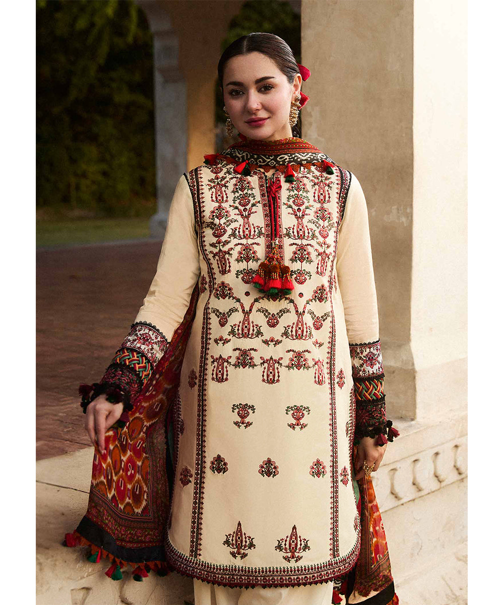 Luxury Dhanak 3PC Embroidered With Digital Printed Wool Shawl-177