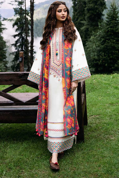 Dhanak 3PC Embroidered With Printed Wool Shawl-255