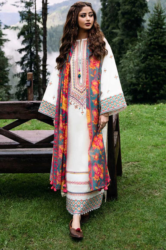 Dhanak 3PC Embroidered With Printed Wool Shawl-255