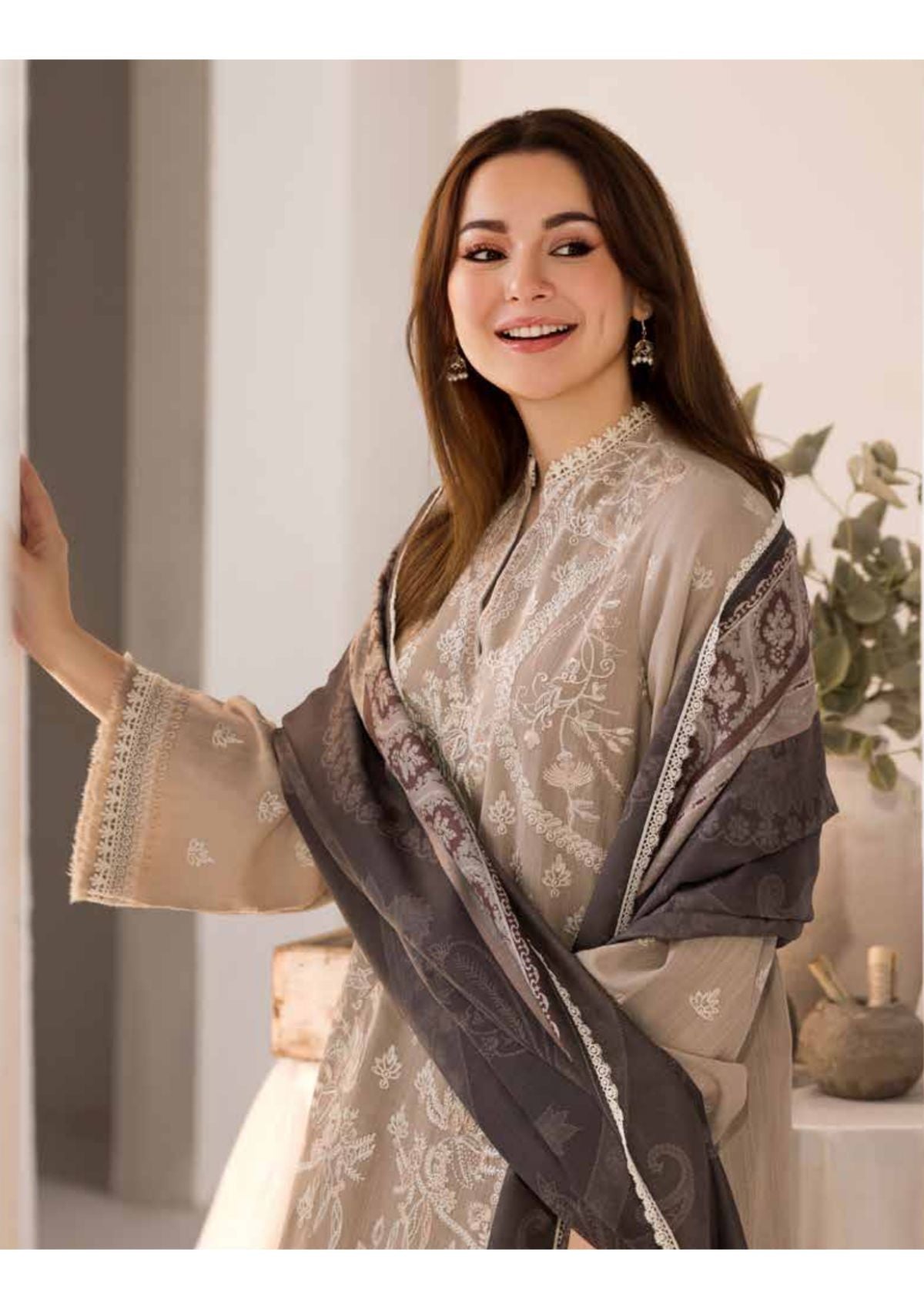 3PC DHANAK EMBROIDERED SHIRT WITH DIGITAL PRINTED SHAWL AND TROUSER-692