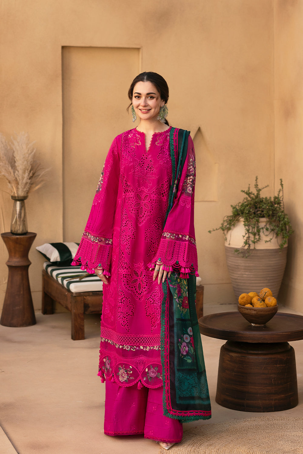 Dhanak-3PC Embroidered Shirt with Digital Printed Wool Shawl -3408