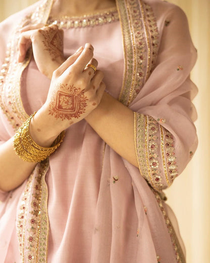 Dhanak-3PC Embroidered Shirt with Organza  Sequins Embroidered Dupatta- 3342