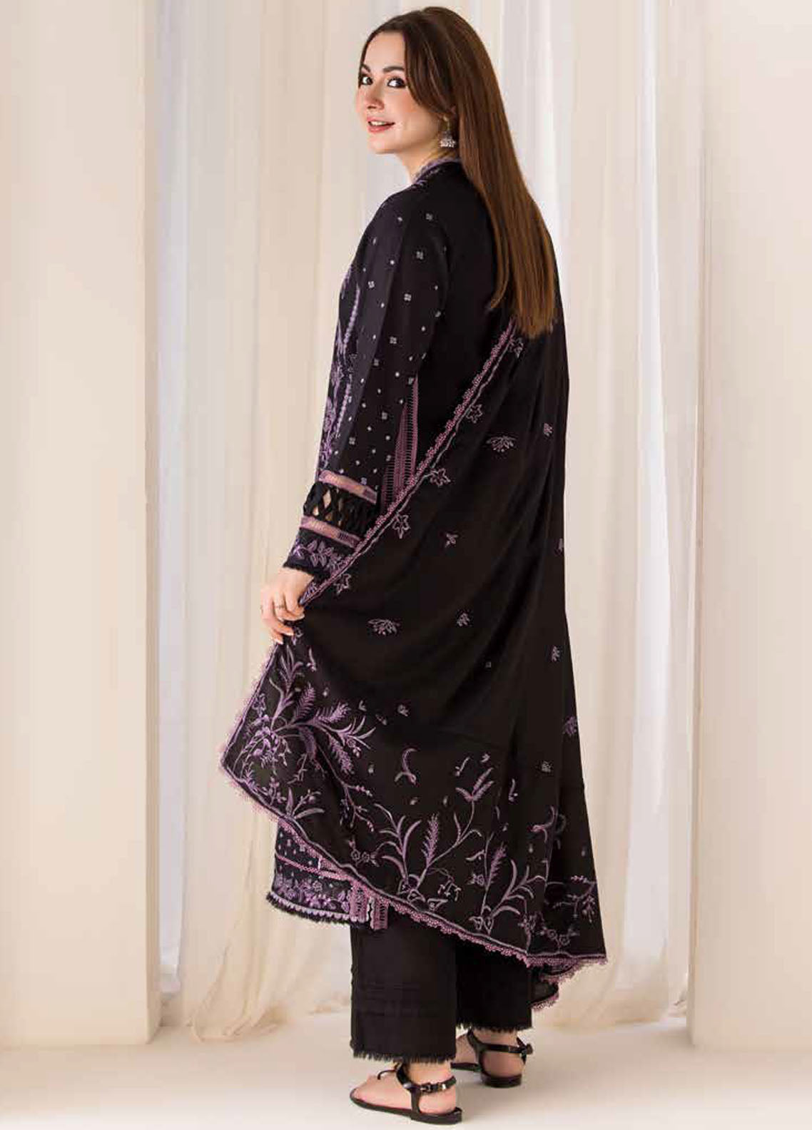 3PC DHANAK EMBROIDERED SHIRT WITH EMBROIDERED SHAWL AND TROUSER-689