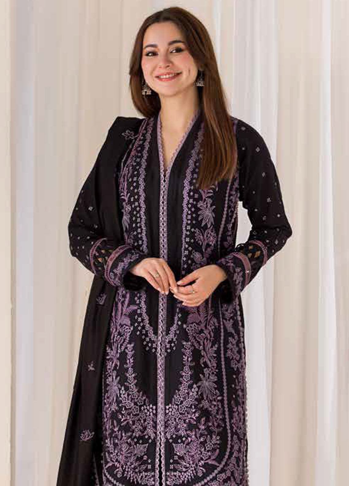 3PC DHANAK EMBROIDERED SHIRT WITH EMBROIDERED SHAWL AND TROUSER-689