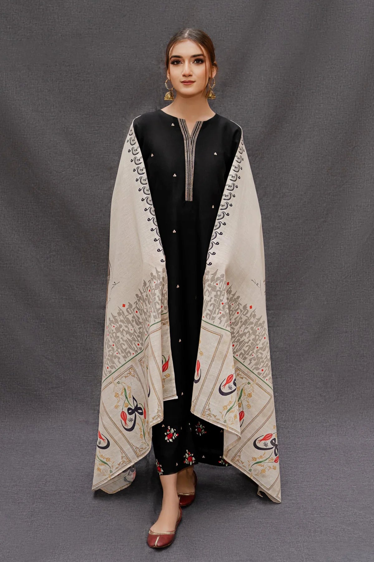 DHANAK 3PC EMBROIDERED SHIRT WITH DIGITAL PRINTED WOOL SHAWL-167