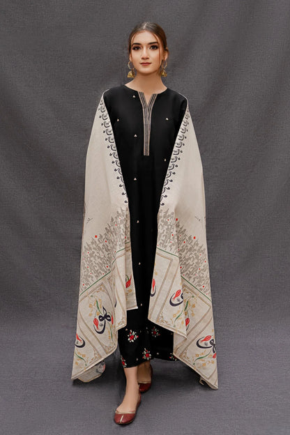DHANAK 3PC EMBROIDERED SHIRT WITH DIGITAL PRINTED WOOL SHAWL-167