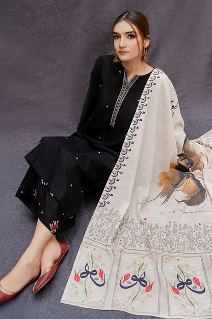 DHANAK 3PC EMBROIDERED SHIRT WITH DIGITAL PRINTED WOOL SHAWL-167