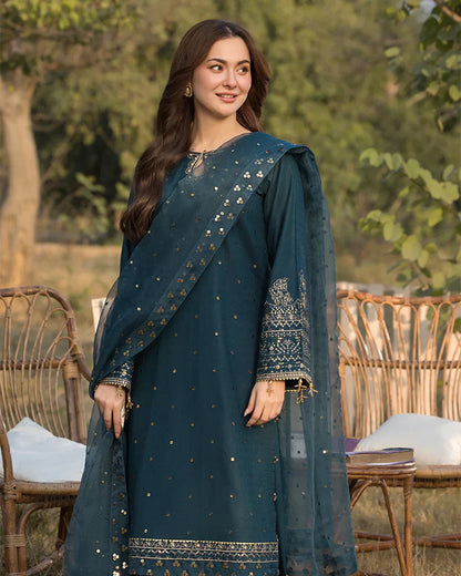 Dhanak-3PC Embroidered Shirt with Organza Embroidered Dupatta- 3392